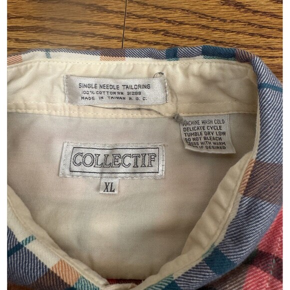 Collectif Plaid Button Up Men's XL Colorful 100% Cotton Single Needle Tailoring - Picture 4 of 10